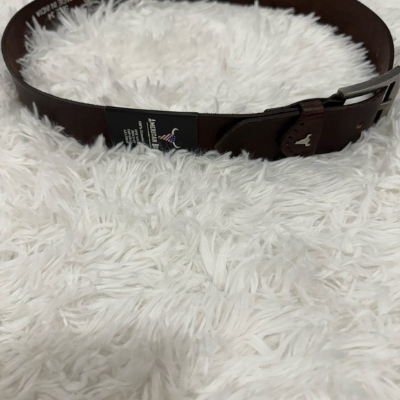 American Bison Size 34 Mens Brown Leather Belt silver Hardware - Picture 5 of 8